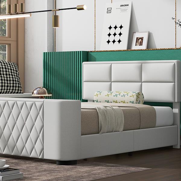 Queen Size Upholstery TV Platform Bed Frame with Height- adjustable Headboard and Support Legs,Beige