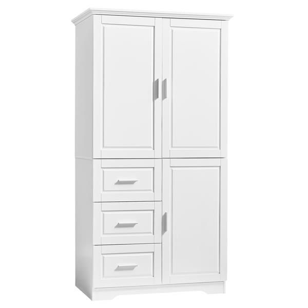 Tall and Wide Storage Cabinet with Doors for Bathroom/Office, Three Drawers, White