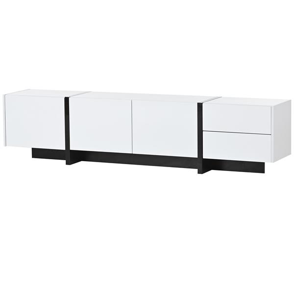 [VIDEO provided] White & Black Contemporary Rectangle Design TV Stand, Unique Style TV Console Table for TVs Up to 80'', Modern TV Cabinet with High Gloss UV Surface for Living Room.