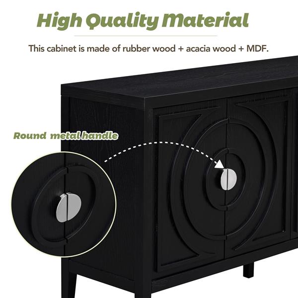 Retro Sideboard door with Circular Groove Design Round Metal Door Handle for Entrance, Dinning Room, Living Room (Black)