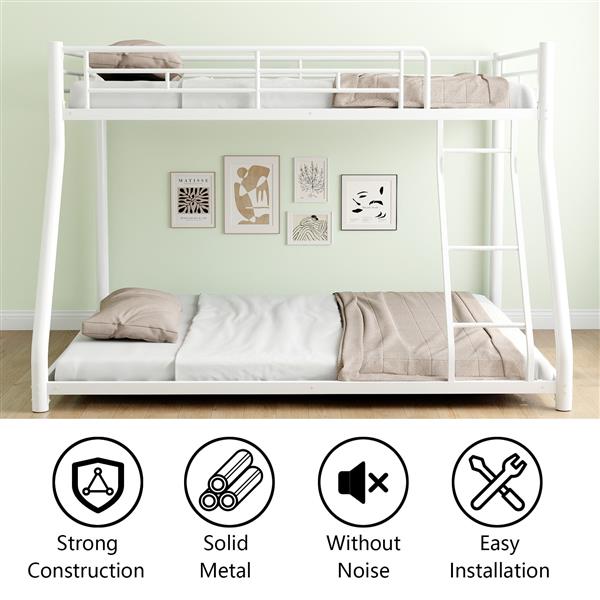 Metal Bunk Bed Twin Over Full Size with Removable Stairs, Heavy Duty Sturdy Frame with 12" Under-Bed Storage for Teen & Adults, Teens, No Box Spring Needed, White