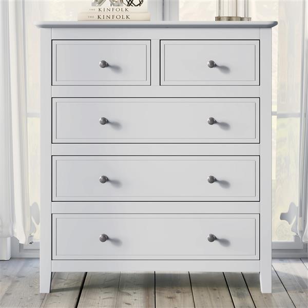 5 Drawers Solid Wood Chest in White