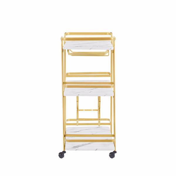 Painted Three-layer Bar Cart, With Wine Rack And Glass Holder, Suitable for Families And Small Gatherings, Gold