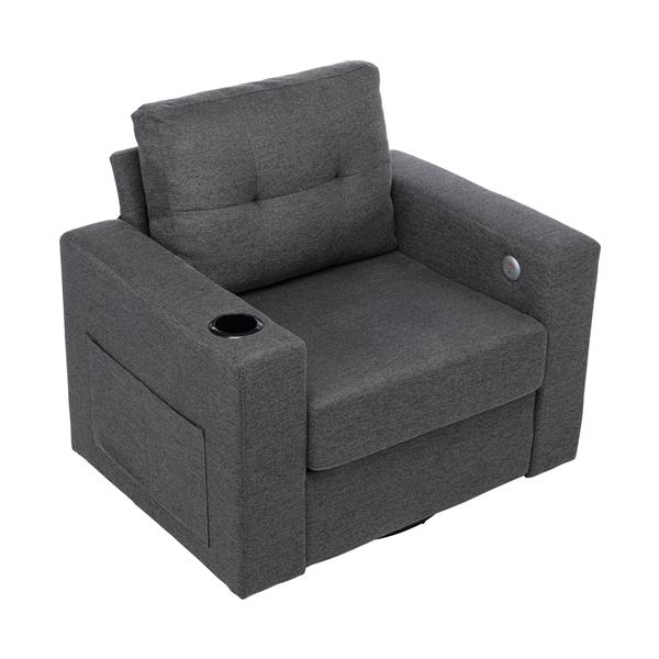 Modern Swivel Accent Sofa Chair, Ernomic Casual 90 Degree Swivel Single Sofa Seat with Drink Holder Living Room Chair ,Soft Egyptian Velvet Sofa Chair (Grey)