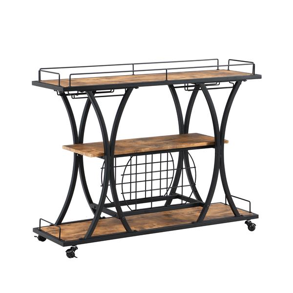 Industrial Bar Cart Kitchen Bar&Serving Cart for Home with Wheels 3 -Tier Storage Shelves