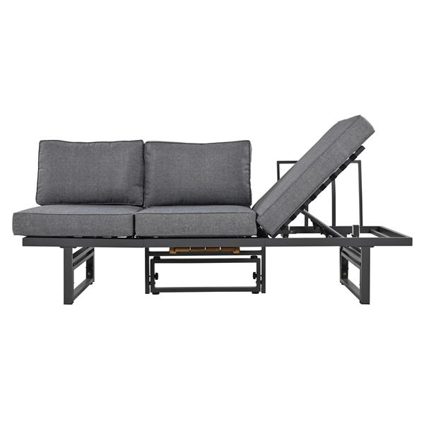 3-Piece Modern Multi-Functional Outdoor Sectional Sofa Set with Height-adjustable Seating and Coffee Table for Patio, Garden and Backyard (Grey)