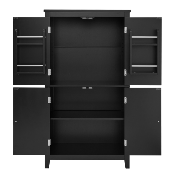 Elegant Bathroom Floor Storage Cabinet, Bathroom Storage Unit, Freestanding Cabinet with 4 Doors, Adjustable Shelves, Adaptable Shelves, Black 