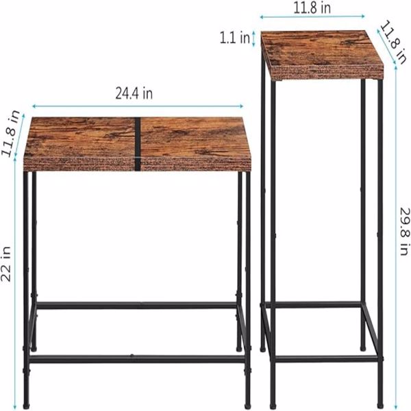  Narrow Console Table Set of 2 Wood Tall Long Hallway Sofa Side Table Small Skinny Thin Living Room Table Set for Bedroom Dorm, Rustic Brown