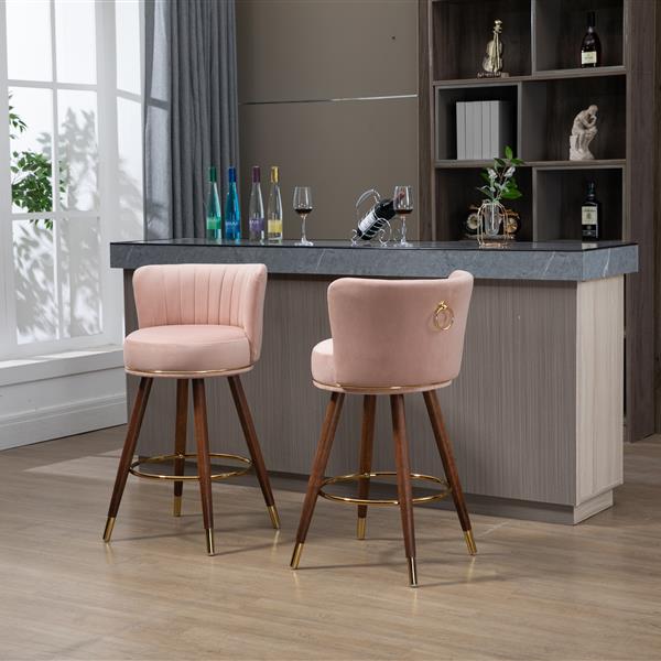 Counter Height Bar Stools Set of 2 for Kitchen Counter Solid Wood Legs with Fabric with a fixed height of 360 degrees