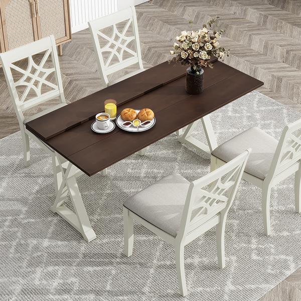 5-Piece 62*35.2inch Extendable Rubber Wood Dining Table Set with X-shape Legs,Console Table with Two 8.8Inch-Wide Flip Lids and Upholstered Dining Chairs ,Beige