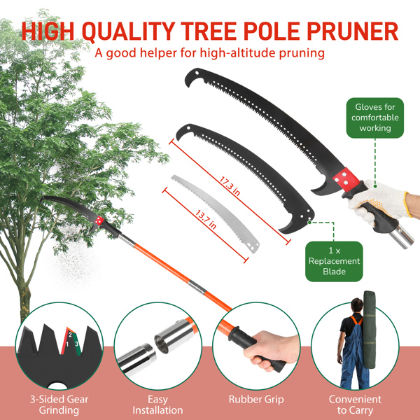 26ft Manual Pole Saw, Lightweight Tree Trimmers Long Handle Pruner Set, Sharp Steel Blade and Scissors Pole Saw for Trimming Palm, Pear Tree, Fir Tree, Other High Trees and Shrubs