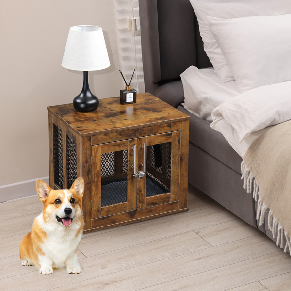 Furniture Dog Crate with Tray for Small Dogs, Indoor Aesthetic Puppy Kennel Pet House Dog Cage with Door, Modern Decorative Wood Pretty Cute Fancy End Side Table Nightstand, Rustic Brown