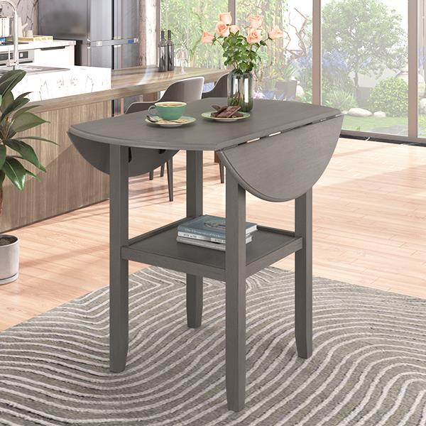 Farmhouse Round Counter Height Kitchen Dining Table with Drop Leaf  and One Shelf for Small Places, Gray