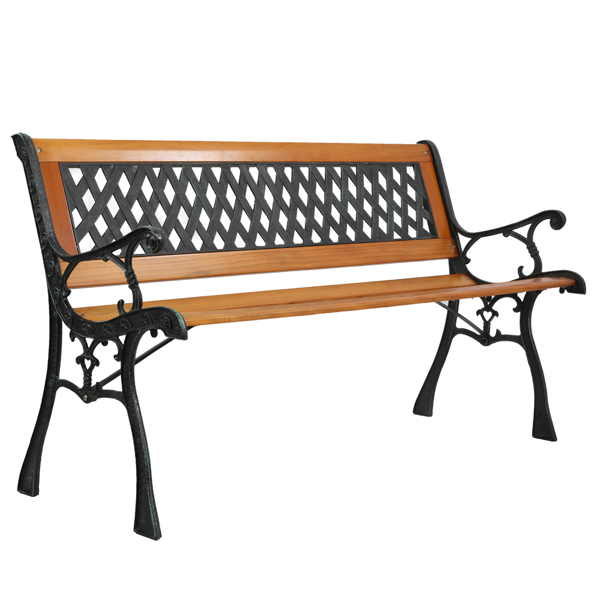 49" Garden Bench Patio Porch Chair Deck Hardwood Cast Iron Love Seat Weave Style Back