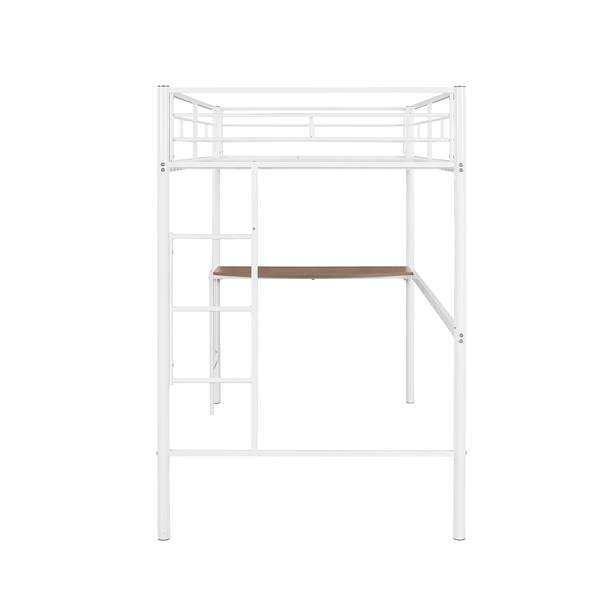 Twin Metal Loft Bed with Desk, Ladder and Guardrails, Loft Bed for Bedroom, White