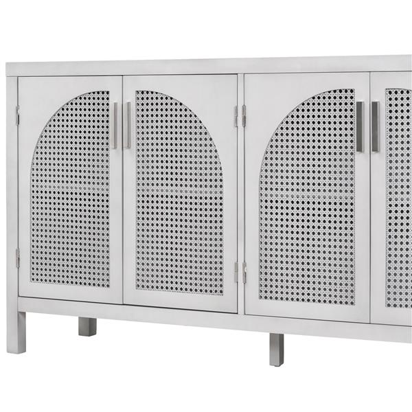 Large Storage Space Sideboard with Artificial Rattan Door and Metal Handles for Living Room and Entryway (Gray)