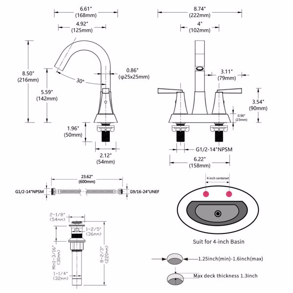 Bathroom Sink Faucet Oil Rubbed Bronze 2-Handle 4 Inch Center-Set Bathroom Sink Faucet, Sink Drain with Overflow Hole and 2 Supply Lines [Unable to ship on weekends, please note that]