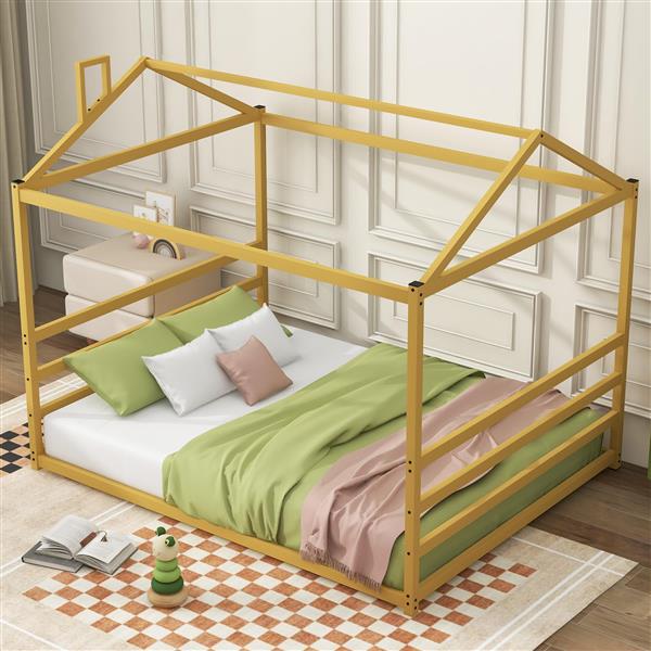 Metal House Shape Platform Bed, ld, Queen