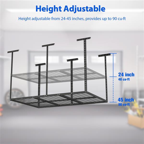 4x6ft Overhead Garage Storage Rack,Adjustable Garage Storage Organization Systerm,Heavy Duty Metal Garage Ceiling Storage Racks,560lbs Weight Capacity,Black