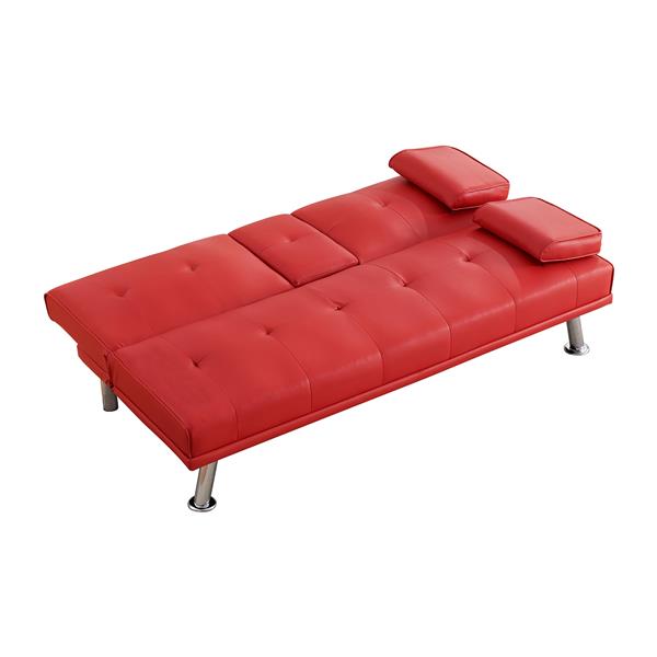 67" Red Leather Multifunctional Double Folding Sofa Bed for Office with Coffee Table