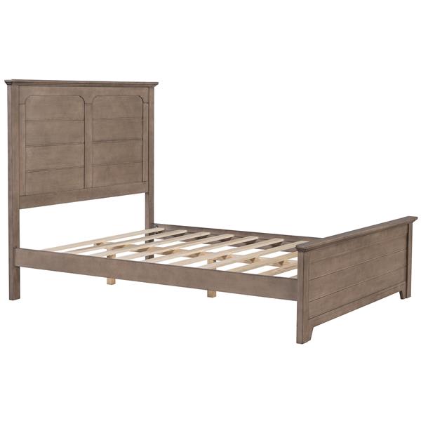 Farmhouse Wooden Platform Full Size Bed with Panel Design Headboard and Footboard for Teenager, Ash Brown