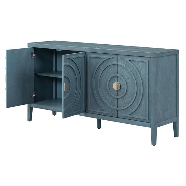 Retro Sideboard door with Circular Groove Design Round Metal Door Handle for Entrance, Dinning Room, Living Room (Antique Blue)