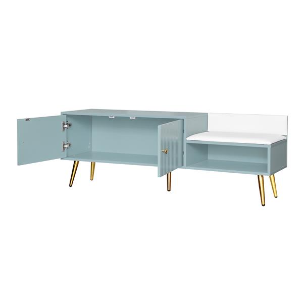 Modern Shoe Storage Bench with Hidden Storage and Upholstered Cushions for Bedside, Living Room and Entryway (Tiffany Blue)