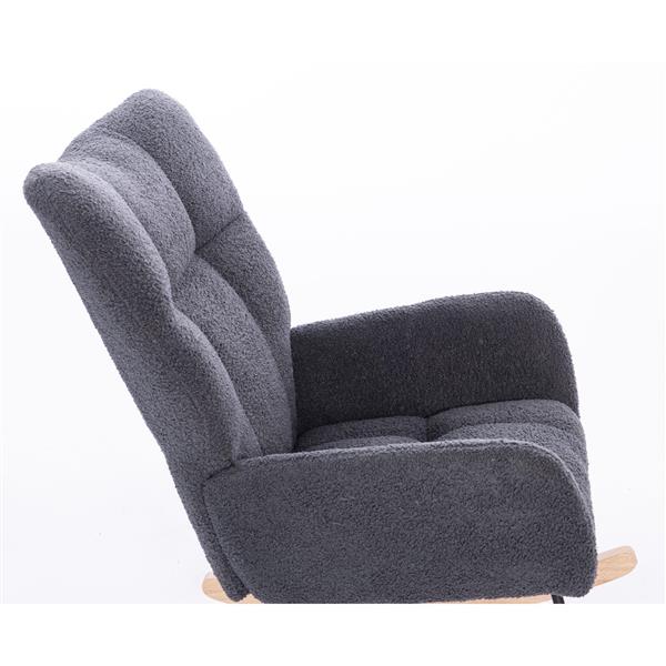 Teddy Upholstered Nursery Rocking Chair for Living Room Bedroom(DARK GREY Teddy)