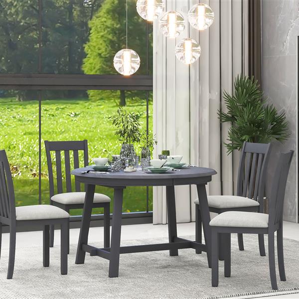 5-Piece Wood Dining Table Set Round Extendable Dining Table with 4 Dining Chairs, Dining Room Table Set for 4 person for Dining Room (Gray)