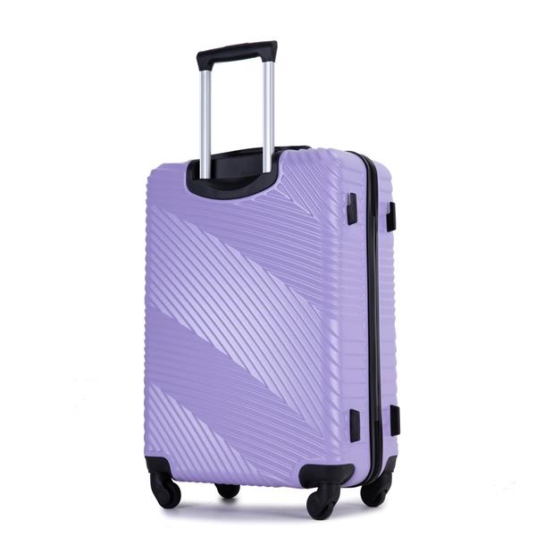 3 Piece Luggage Sets PC+ABS Lightweight Suitcase with Two Hooks, Spinner Wheels, (20/24/28) Light Purple