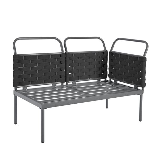 5-Piece Modern Patio Sectional Sofa Set Outdoor Woven Rope Furniture Set with Glass Table and Cushions, Black+Gray