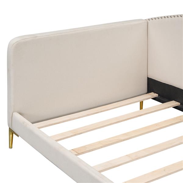 Twin Size Upholstered Daybed with Headboard and Armrest, Support Legs, Beige