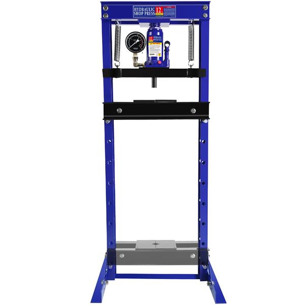 Steel H-Frame Hydraulic Shop Press with Stamping Plates to Bend, Straighten, or Press Parts, with a pressure gauge, Install Bearings and U-Joints, 12 Ton (24,000 lb) Capacity