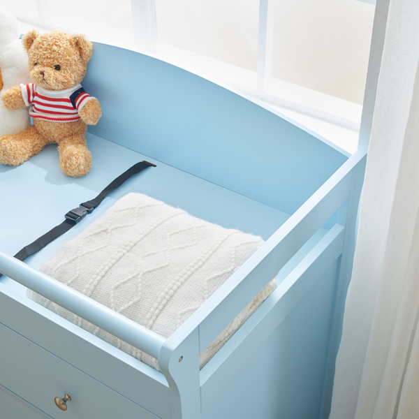 3-layer Drawer with Safety Belt Blue 90.5*58*92cm Wooden Bed Density Board Baby