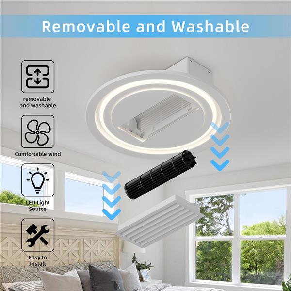 22inch Modern Leafless Ceiling Fan with Remote Control Removable and Washable, Reversible Motor