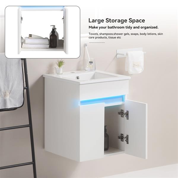 16" Bathroom Vanity with Sink,radar sensing light,Large Space Storage for Small Space,Wall Mounted Bathroom Vanity Cabinet,White