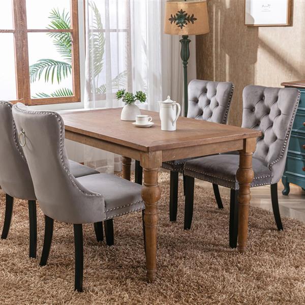 Modern, High-end Tufted Solid Wood Contemporary Velvet Upholstered Dining Chair with Wood Legs Nailhead Trim 2-Pcs Set,Gray