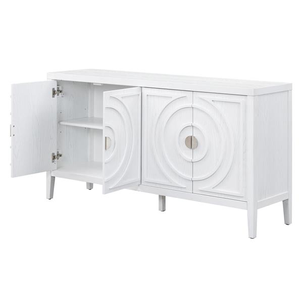 Retro Sideboard door with Circular Groove Design Round Metal Door Handle for Entrance, Dinning Room, Living Room (White)