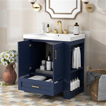 30\\'\\' Bathroom Vanity with Seperate Basin Sink, Modern Bathroom Storage Cabinet with Double-sided Storage Shelf,  Bathroom Vanity Cabinet with Single Sink