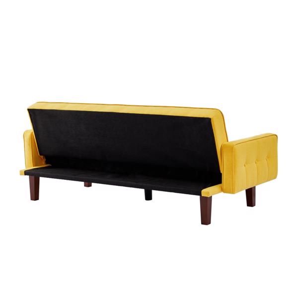 Yellow, Linen Futon Sofa Bed 73.62 Inch Fabric Upholstered Convertible Sofa Bed, Minimalist Style for Living Room, Bedroom.