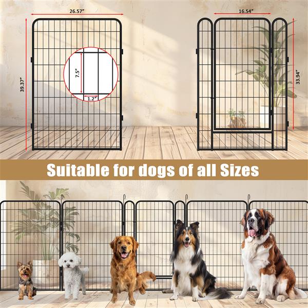 8 Panels Heavy Duty Metal Playpen with door,39.37"H Dog Fence Pet Exercise Pen for Outdoor, Indoor