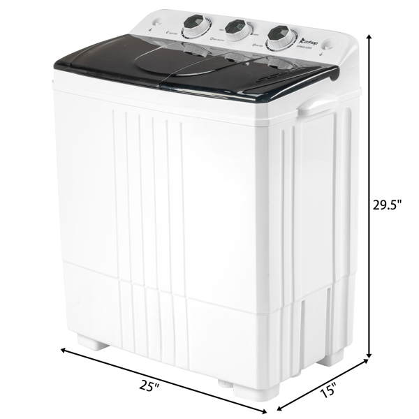 Twin Tub with Built-in Drain Pump XPB45-428S 20Lbs Semi-automatic Twin Tube Washing Machine for Apartment, Dorms, RVs, Camping and More, White&Black US Standard