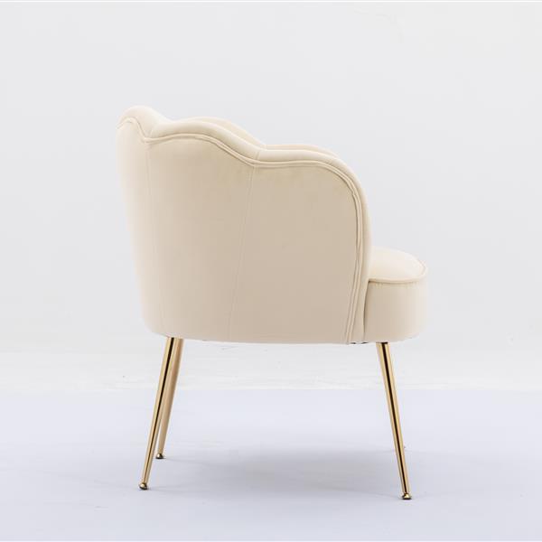 Shell Shape Velvet Fabric Armchair Chair With Gold Legs For Living Room Bedroom,Beige