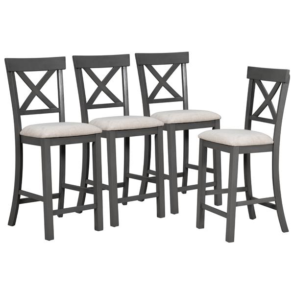 6-Piece Counter Height Dining Table Set Table with Shelf 4 Chairs and Bench for Dining Room (Gray)