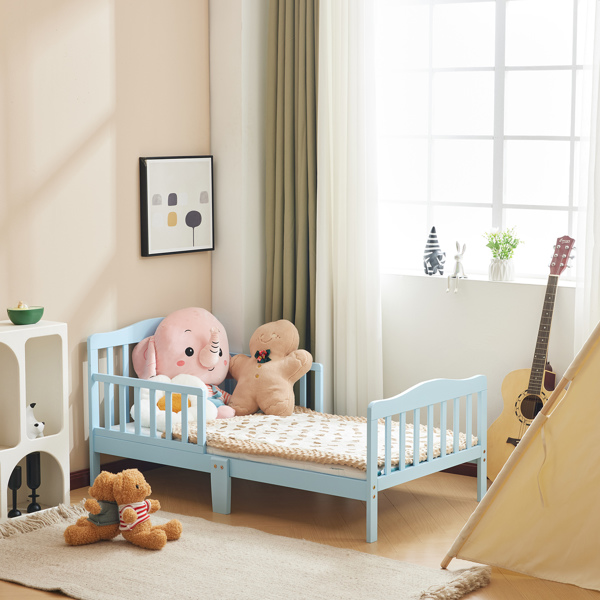 Single Vertical Board with Guardrails on Both Sides Blue 135*75*62.5cm Wooden Bed Pine Children