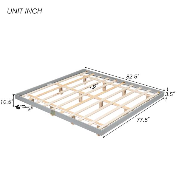 King Size Floating Bed with LED Lights Underneath,Modern King Size Low Profile Platform Bed with LED Lights,Grey