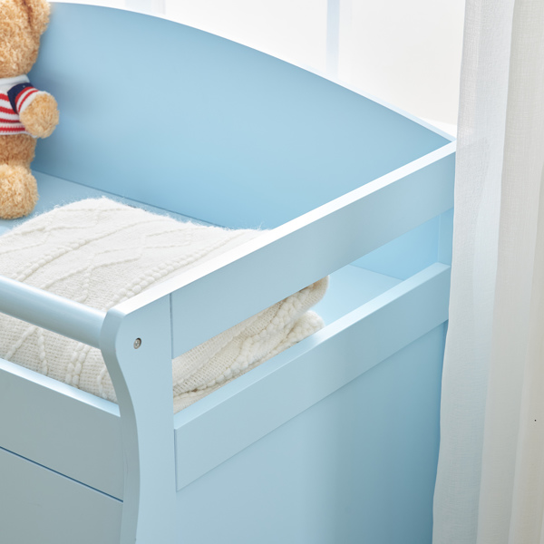 3-layer Drawer with Safety Belt Blue 90.5*58*92cm Wooden Bed Density Board Baby