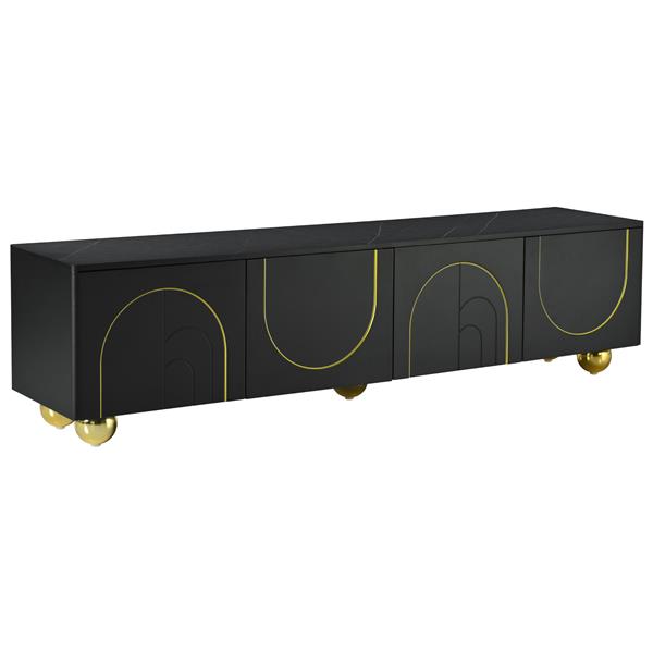 Modern TV Stand for TVs up to 75 Inches, Entertainment Center with Storage Cabinets and 1 Adjustable Shelf, Media Console with Marble-patterned Top and Golden Round Metal Legs for Living room