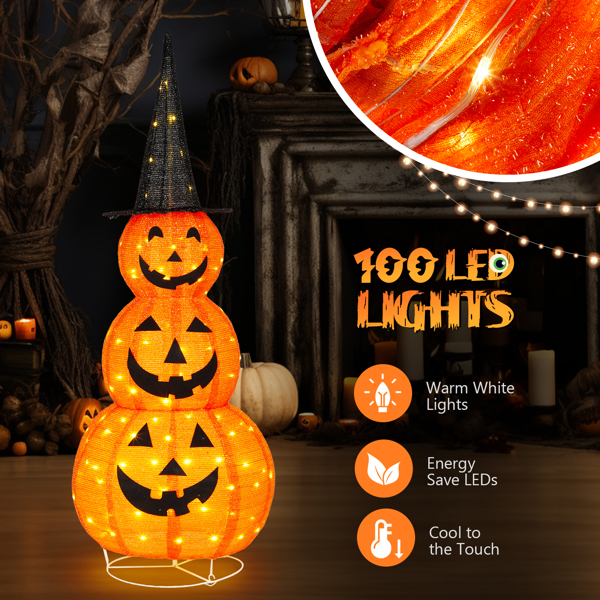 5ft Halloween Collapsible Pumpkin Decorations 100 LED Lights