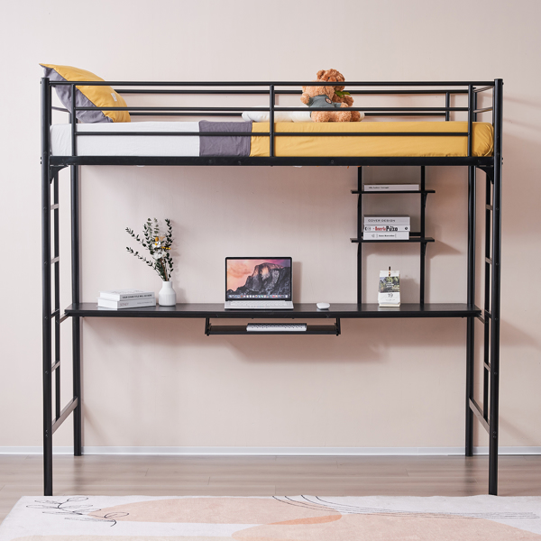 198*97.79*182cm With Table Shelf Elevated Bed Iron Bed Black